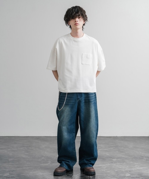 Audience（オーディエンス）の「Upscape Audience 日本製/国産VORTEX 8オンスMVS天竺グラスポケット付きハーフスリーブクロップドTシャツ AUD6654（Tシャツ/カットソー・メンズ・スミクロ/ブラウン/オフホワイト/シルバーグレー・M/L）」の19枚目の写真