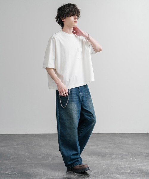 Audience（オーディエンス）の「Upscape Audience 日本製/国産VORTEX 8オンスMVS天竺グラスポケット付きハーフスリーブクロップドTシャツ AUD6654（Tシャツ/カットソー・メンズ・スミクロ/ブラウン/オフホワイト/シルバーグレー・M/L）」の18枚目の写真