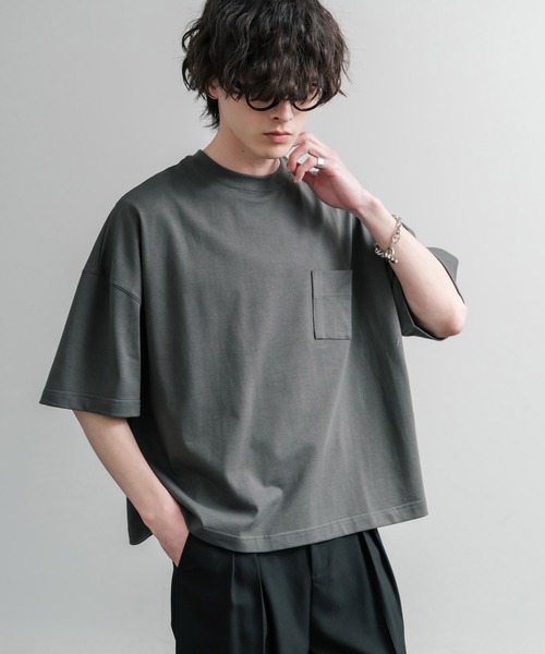 Audience（オーディエンス）の「Upscape Audience 日本製/国産VORTEX 8オンスMVS天竺グラスポケット付きハーフスリーブクロップドTシャツ AUD6654（Tシャツ/カットソー・メンズ・スミクロ/ブラウン/オフホワイト/シルバーグレー・M/L）」の17枚目の写真