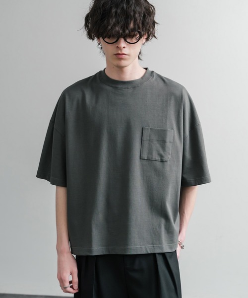 Audience（オーディエンス）の「Upscape Audience 日本製/国産VORTEX 8オンスMVS天竺グラスポケット付きハーフスリーブクロップドTシャツ AUD6654（Tシャツ/カットソー・メンズ・スミクロ/ブラウン/オフホワイト/シルバーグレー・M/L）」の16枚目の写真