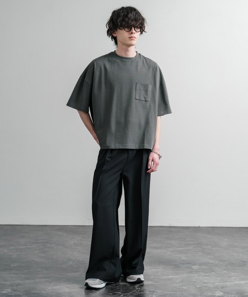 Audience（オーディエンス）の「Upscape Audience 日本製/国産VORTEX 8オンスMVS天竺グラスポケット付きハーフスリーブクロップドTシャツ AUD6654（Tシャツ/カットソー・メンズ・スミクロ/ブラウン/オフホワイト/シルバーグレー・M/L）」の15枚目の写真