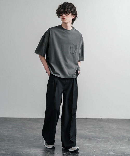 Audience（オーディエンス）の「Upscape Audience 日本製/国産VORTEX 8オンスMVS天竺グラスポケット付きハーフスリーブクロップドTシャツ AUD6654（Tシャツ/カットソー・メンズ・スミクロ/ブラウン/オフホワイト/シルバーグレー・M/L）」の14枚目の写真