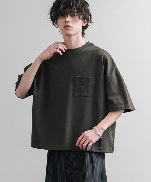 Audience（オーディエンス）の「Upscape Audience 日本製/国産VORTEX 8オンスMVS天竺グラスポケット付きハーフスリーブクロップドTシャツ AUD6654（Tシャツ/カットソー・メンズ・スミクロ/ブラウン/オフホワイト/シルバーグレー・M/L）」の7枚目の写真