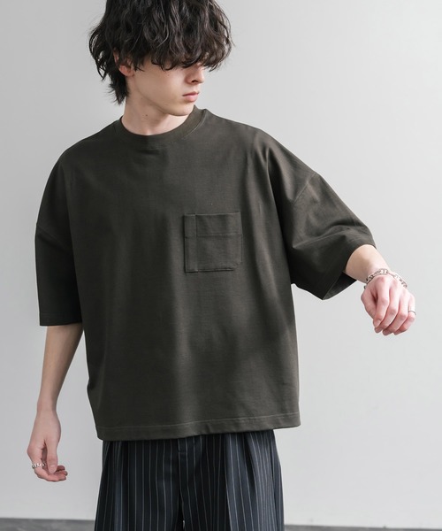 Audience（オーディエンス）の「Upscape Audience 日本製/国産VORTEX 8オンスMVS天竺グラスポケット付きハーフスリーブクロップドTシャツ AUD6654（Tシャツ/カットソー・メンズ・スミクロ/ブラウン/オフホワイト/シルバーグレー・M/L）」の6枚目の写真