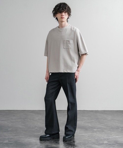 Audience（オーディエンス）の「Upscape Audience 日本製/国産VORTEX 8オンスMVS天竺グラスポケット付きハーフスリーブクロップドTシャツ AUD6654（Tシャツ/カットソー・メンズ・スミクロ/ブラウン/オフホワイト/シルバーグレー・M/L）」の9枚目の写真