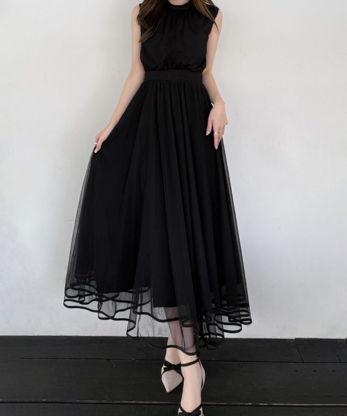 junoah(ジュノア)の「ノースリーブチュールワンピース(ワンピース・レディース・チャコール/アイボリー/ブラック・SMALL/LARGE/MEDIUM)」の5枚目の写真