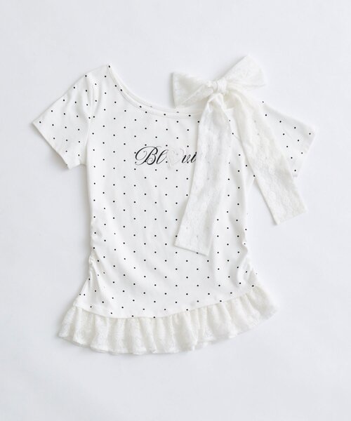 OLIVE des OLIVE(オリーブデオリーブ)の「肩リボンTシャツ(Tシャツ/カットソー・レディース・ライトグレー/オフホワイト/ブラック・FREE)」の11枚目の写真