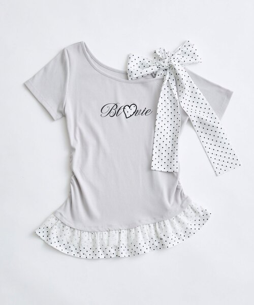 OLIVE des OLIVE(オリーブデオリーブ)の「肩リボンTシャツ(Tシャツ/カットソー・レディース・ライトグレー/オフホワイト/ブラック・FREE)」の18枚目の写真