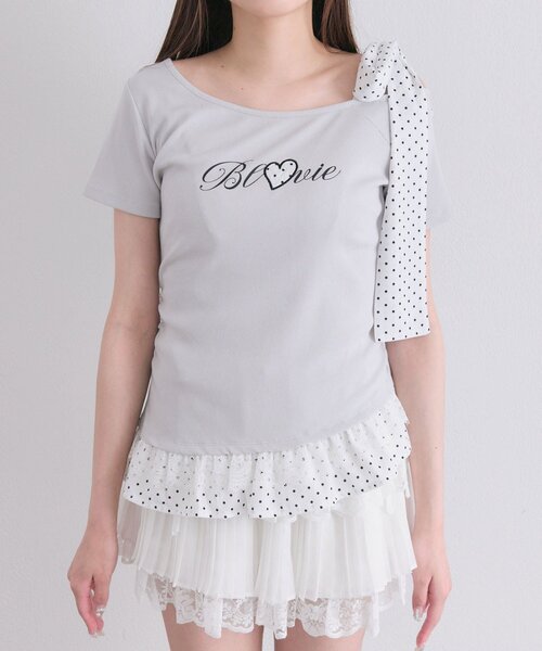 OLIVE des OLIVE(オリーブデオリーブ)の「肩リボンTシャツ(Tシャツ/カットソー・レディース・ライトグレー/オフホワイト/ブラック・FREE)」の19枚目の写真
