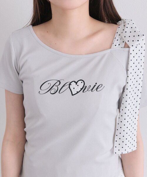 OLIVE des OLIVE(オリーブデオリーブ)の「肩リボンTシャツ(Tシャツ/カットソー・レディース・ライトグレー/オフホワイト/ブラック・FREE)」の22枚目の写真