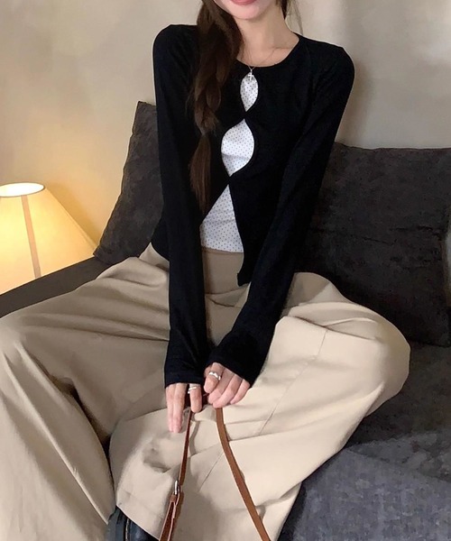 LYEON（リヨン）の「ドットレイヤードオーバル長袖トップス（ニット/セーター・レディース・ブラック・MEDIUM/LARGE）」の2枚目の写真