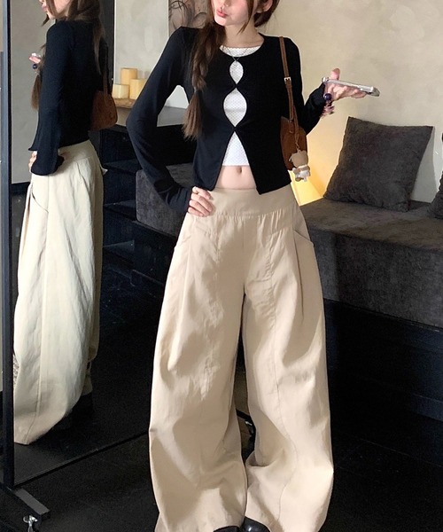 LYEON（リヨン）の「ドットレイヤードオーバル長袖トップス（ニット/セーター・レディース・ブラック・MEDIUM/LARGE）」の4枚目の写真