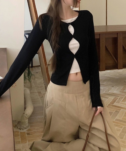 LYEON（リヨン）の「ドットレイヤードオーバル長袖トップス（ニット/セーター・レディース・ブラック・MEDIUM/LARGE）」の8枚目の写真