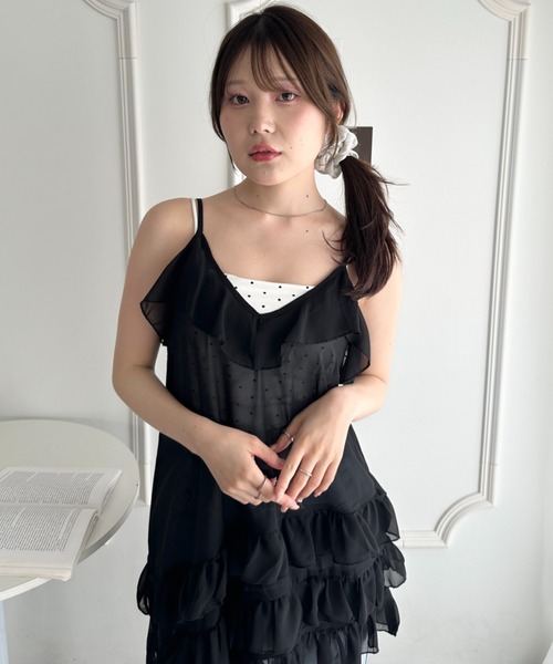 CLEA（クレア）の「フリルティアードシアーキャミワンピース（チュニック・レディース・グレー/ブラック/ホワイト・FREE）」の12枚目の写真
