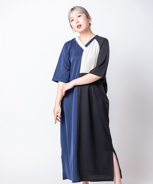 OSMOSIS(オズモーシス)の「2WAYトライカラーワンピース(ワンピース・レディース・ネイビー/ベージュ/ブラック・ONE SIZE)」の3枚目の写真