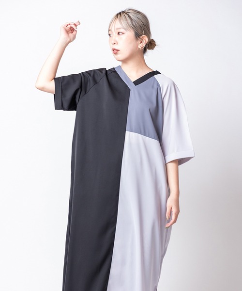 OSMOSIS(オズモーシス)の「2WAYトライカラーワンピース(ワンピース・レディース・ネイビー/ベージュ/ブラック・ONE SIZE)」の1枚目の写真