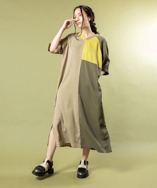 OSMOSIS(オズモーシス)の「2WAYトライカラーワンピース(ワンピース・レディース・ネイビー/ベージュ/ブラック・ONE SIZE)」の4枚目の写真