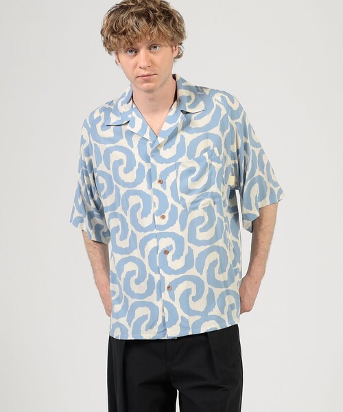 m's braque(エムズブラック)の「【別注】m's braque ポリエステル オープンカラー ハーフスリーブシャツ(シャツ/ブラウス・メンズ・ブルー系その他・38/36)」の2枚目の写真