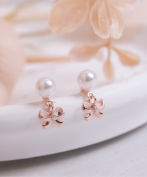 【Peony/ピオニー】パールドロップリボンピアス【アレルギー対応】