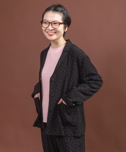 CHILD WOMAN（チャイルドウーマン）の「レーヨンちりめん抜染ドットプリントジャケット（テーラードジャケット・レディース・ブラック・FREE）」の17枚目の写真