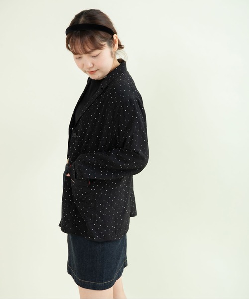 CHILD WOMAN(チャイルドウーマン)の「レーヨンちりめん抜染ドットプリントジャケット(テーラードジャケット・レディース・ブラック・FREE)」の3枚目の写真