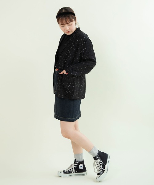 CHILD WOMAN(チャイルドウーマン)の「レーヨンちりめん抜染ドットプリントジャケット(テーラードジャケット・レディース・ブラック・FREE)」の6枚目の写真
