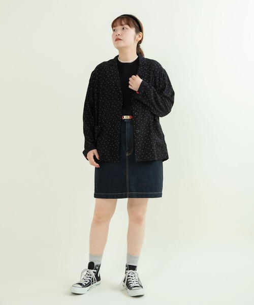 CHILD WOMAN(チャイルドウーマン)の「レーヨンちりめん抜染ドットプリントジャケット(テーラードジャケット・レディース・ブラック・FREE)」の5枚目の写真