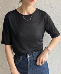 クルーネック シースルー 半袖 シアー Tシャツ リブカットソートップス