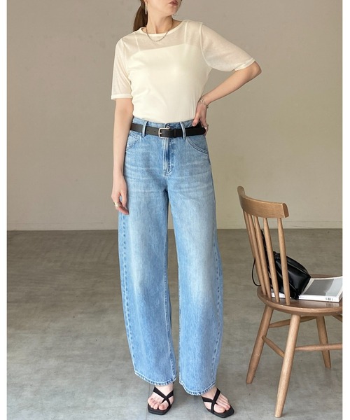 She's Closet（シーズクローゼット）の「クルーネック シースルー 半袖 シアー Tシャツ リブカットソートップス（Tシャツ/カットソー・レディース・ブラック/アイボリー/イエロー/ブラウン・FREE）」の15枚目の写真