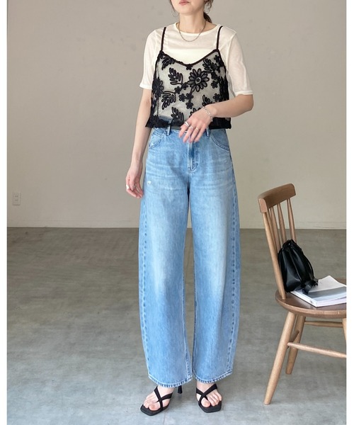 She's Closet（シーズクローゼット）の「クルーネック シースルー 半袖 シアー Tシャツ リブカットソートップス（Tシャツ/カットソー・レディース・ブラック/アイボリー/イエロー/ブラウン・FREE）」の6枚目の写真