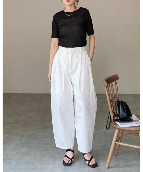 She's Closet（シーズクローゼット）の「クルーネック シースルー 半袖 シアー Tシャツ リブカットソートップス（Tシャツ/カットソー・レディース・ブラック/アイボリー/イエロー/ブラウン・FREE）」の7枚目の写真