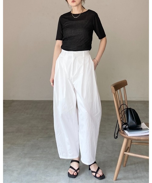 She's Closet（シーズクローゼット）の「クルーネック シースルー 半袖 シアー Tシャツ リブカットソートップス（Tシャツ/カットソー・レディース・ブラック/アイボリー/イエロー/ブラウン・FREE）」の8枚目の写真
