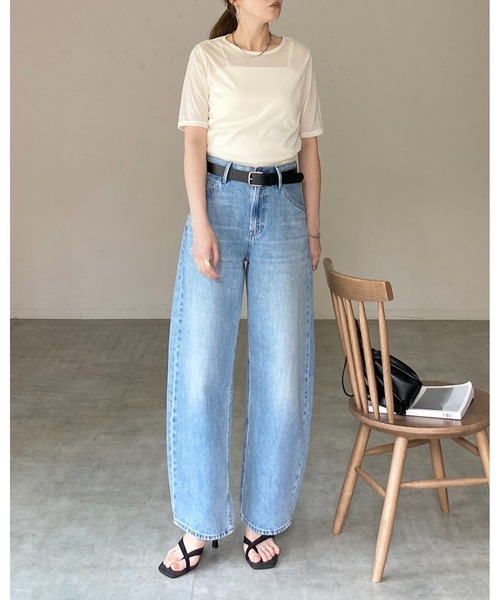 She's Closet（シーズクローゼット）の「クルーネック シースルー 半袖 シアー Tシャツ リブカットソートップス（Tシャツ/カットソー・レディース・ブラック/アイボリー/イエロー/ブラウン・FREE）」の22枚目の写真