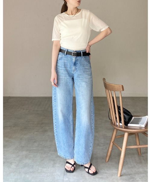 She's Closet（シーズクローゼット）の「クルーネック シースルー 半袖 シアー Tシャツ リブカットソートップス（Tシャツ/カットソー・レディース・ブラック/アイボリー/イエロー/ブラウン・FREE）」の18枚目の写真