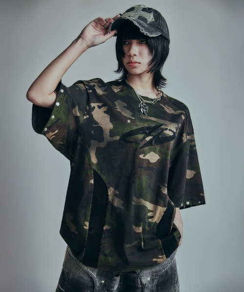 BENDER TOKYO(ベンダートウキョウ)の「【P.N UNDERGROUND】メッシュ 切替 ワイドTシャツ(Tシャツ/カットソー・メンズ・カモフラージュ/ブラック/グレー・M/L)」の8枚目の写真
