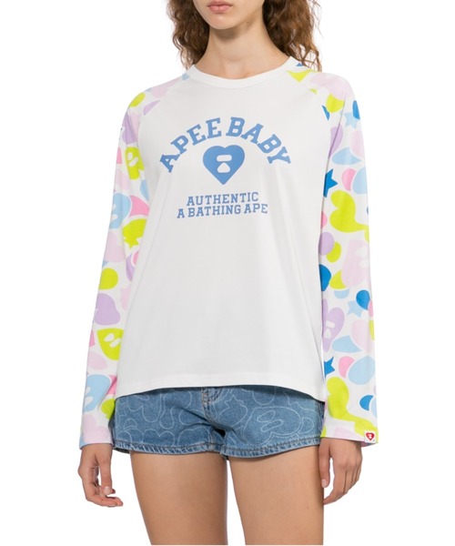 A BATHING APE(アベイシングエイプ)の「CAMO SLEEVES RAGLAN LS TEE(Tシャツ/カットソー・レディース・マルチ/ブルー/ピンク・SMALL/MEDIUM/X-SMALL)」の9枚目の写真