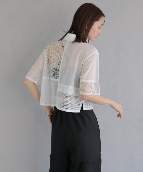 &g'aime（アンジェム）の「【&ｇ'aime 】MIXレースクロップドシャツ　Mixed Lace Cropped Shirt（シャツ/ブラウス・レディース・ブラック/オフホワイト・FREE）」の10枚目の写真