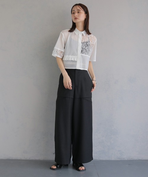 &g'aime（アンジェム）の「【&ｇ'aime 】MIXレースクロップドシャツ　Mixed Lace Cropped Shirt（シャツ/ブラウス・レディース・ブラック/オフホワイト・FREE）」の11枚目の写真