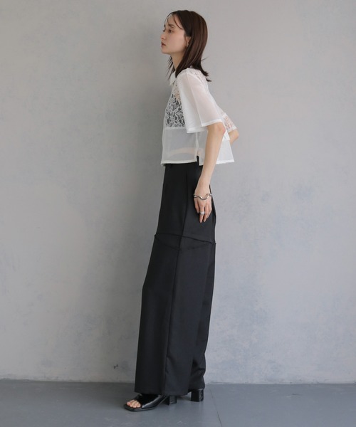 &g'aime（アンジェム）の「【&ｇ'aime 】MIXレースクロップドシャツ　Mixed Lace Cropped Shirt（シャツ/ブラウス・レディース・ブラック/オフホワイト・FREE）」の12枚目の写真