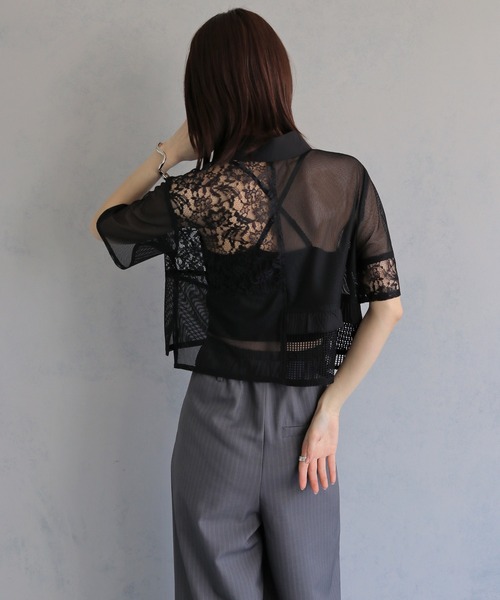 &g'aime（アンジェム）の「【&ｇ'aime 】MIXレースクロップドシャツ　Mixed Lace Cropped Shirt（シャツ/ブラウス・レディース・ブラック/オフホワイト・FREE）」の19枚目の写真