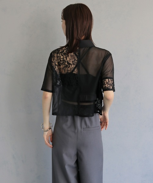 &g'aime（アンジェム）の「【&ｇ'aime 】MIXレースクロップドシャツ　Mixed Lace Cropped Shirt（シャツ/ブラウス・レディース・ブラック/オフホワイト・FREE）」の20枚目の写真