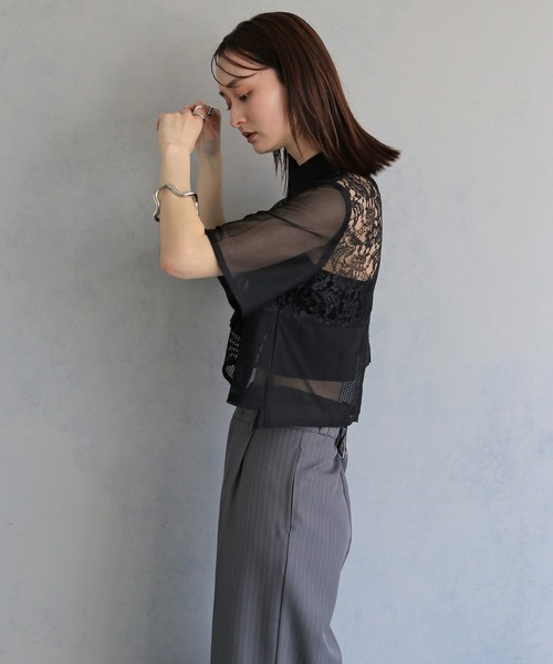 &g'aime（アンジェム）の「【&ｇ'aime 】MIXレースクロップドシャツ　Mixed Lace Cropped Shirt（シャツ/ブラウス・レディース・ブラック/オフホワイト・FREE）」の17枚目の写真