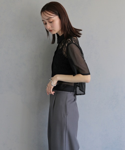 &g'aime（アンジェム）の「【&ｇ'aime 】MIXレースクロップドシャツ　Mixed Lace Cropped Shirt（シャツ/ブラウス・レディース・ブラック/オフホワイト・FREE）」の18枚目の写真