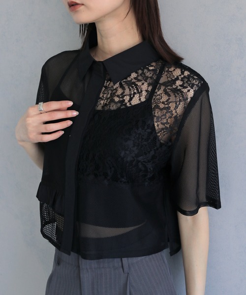 &g'aime（アンジェム）の「【&ｇ'aime 】MIXレースクロップドシャツ　Mixed Lace Cropped Shirt（シャツ/ブラウス・レディース・ブラック/オフホワイト・FREE）」の21枚目の写真