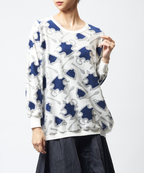 gomme（ゴム）の「ジャガードコクーンＴ（Tシャツ/カットソー・レディース・チャコールグレー/ホワイト/ブラック・MEDIUM）」の2枚目の写真