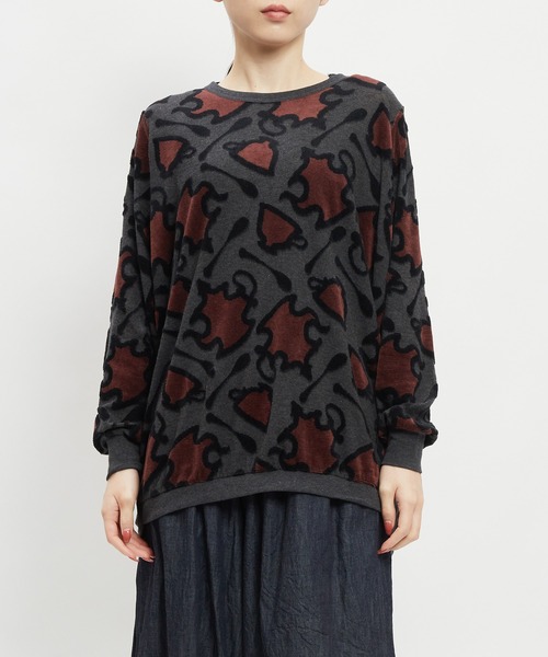 gomme（ゴム）の「ジャガードコクーンＴ（Tシャツ/カットソー・レディース・チャコールグレー/ホワイト/ブラック・MEDIUM）」の3枚目の写真