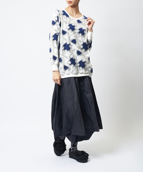 gomme（ゴム）の「ジャガードコクーンＴ（Tシャツ/カットソー・レディース・チャコールグレー/ホワイト/ブラック・MEDIUM）」の4枚目の写真