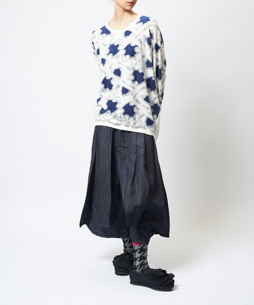 gomme（ゴム）の「ジャガードコクーンＴ（Tシャツ/カットソー・レディース・チャコールグレー/ホワイト/ブラック・MEDIUM）」の5枚目の写真