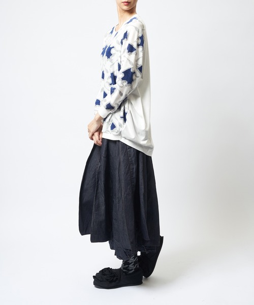 gomme（ゴム）の「ジャガードコクーンＴ（Tシャツ/カットソー・レディース・チャコールグレー/ホワイト/ブラック・MEDIUM）」の7枚目の写真