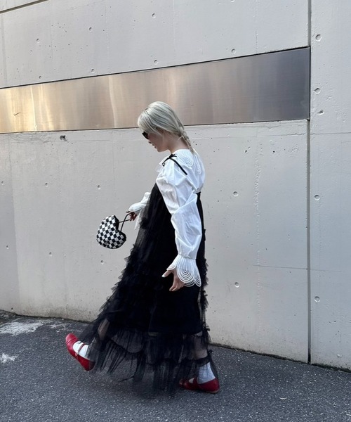 lanan select（ラナンセレクト）の「ドット柄レースティアードワンピース（Tシャツ/カットソー・レディース・ブラック・FREE）」の5枚目の写真